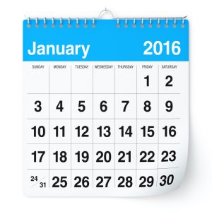 January 2016 - Calendar. Isolated on White, Background. 3D Rendering