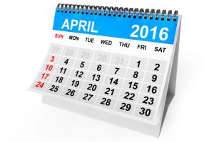 2016 year calendar. April calendar on a white background