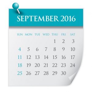 Simple calendar for September 2016